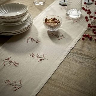 Cox & Cox Cotton Embroidered Berry Table Runner