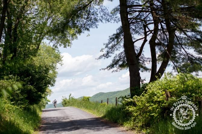 A rider follows the gravel road out to the end of Stage 6