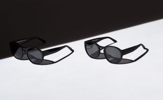 The limited-edition sunglasses are a classic shape updated with contrasts