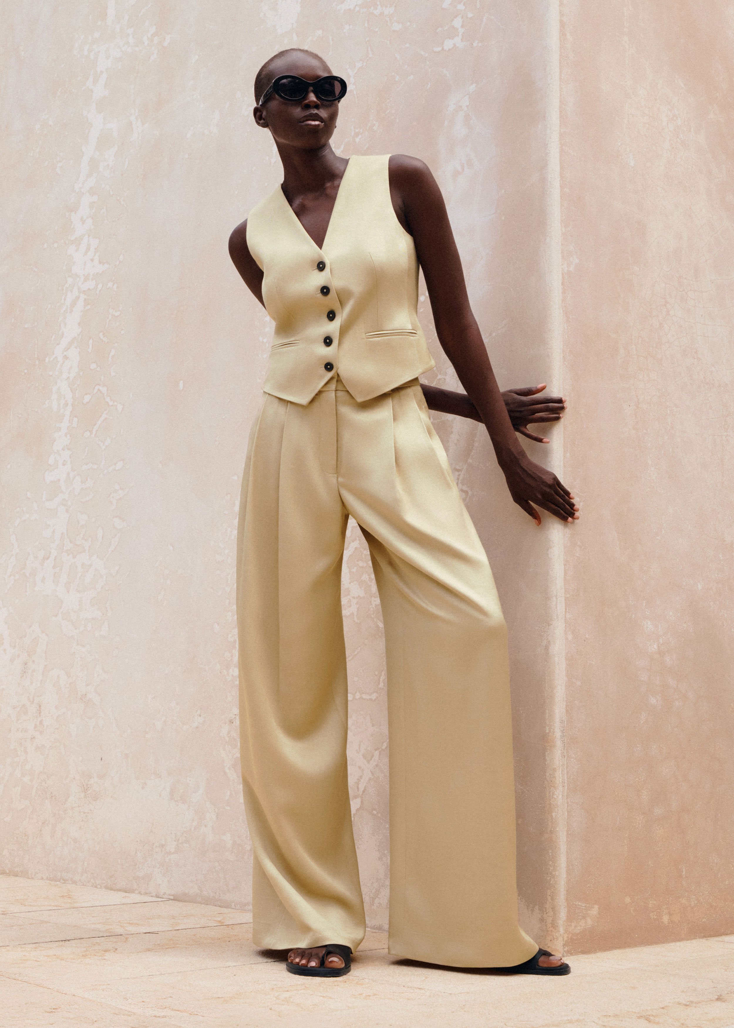 Elevated Metallic Tailored Wide-Leg Trouser