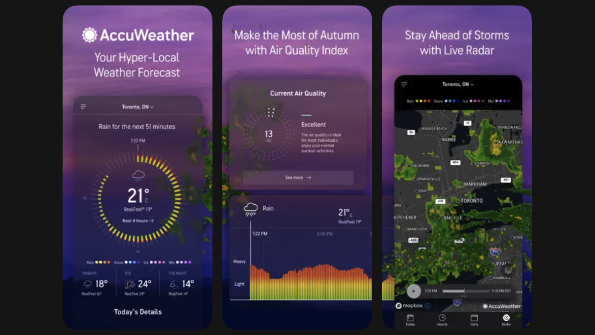 Marketing images showing AccuWeather features