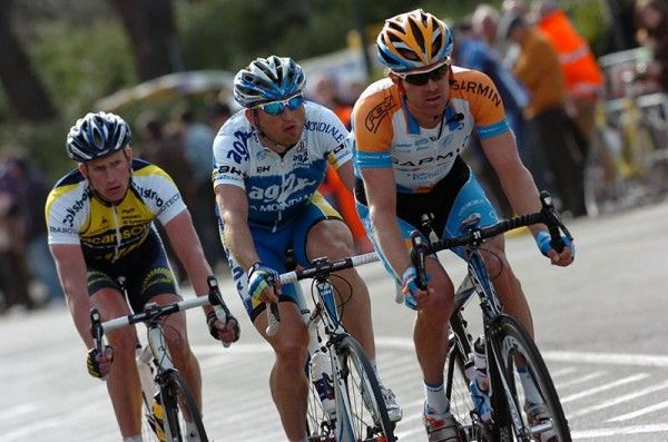 Escape trio William Frischkorn (Garmin-Slipstream), Yuriy Krivtsov (AG2R La Mondiale) and Lieuwe Westra (Vacansoleil), r-l.