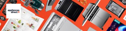 Appliances direct logo placed over a wide banner of kitchen appliances