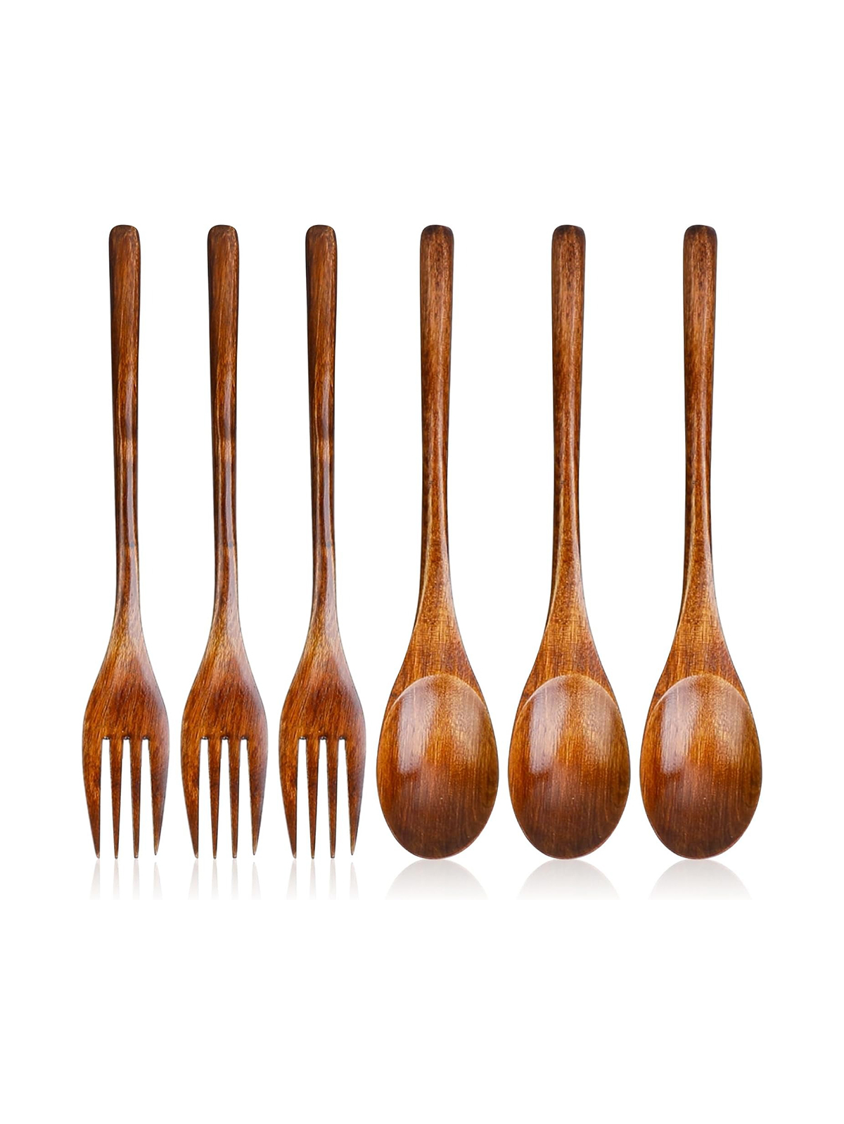 6 Pcs Wooden Forks and Spoons Reusable Wooden Spoons Forks Set Eating Utensil Set Wooden Cutlery Wood Dinnerware Set Wood Kitchen Tableware Bamboo Utensils for Stirring Cooking Eating