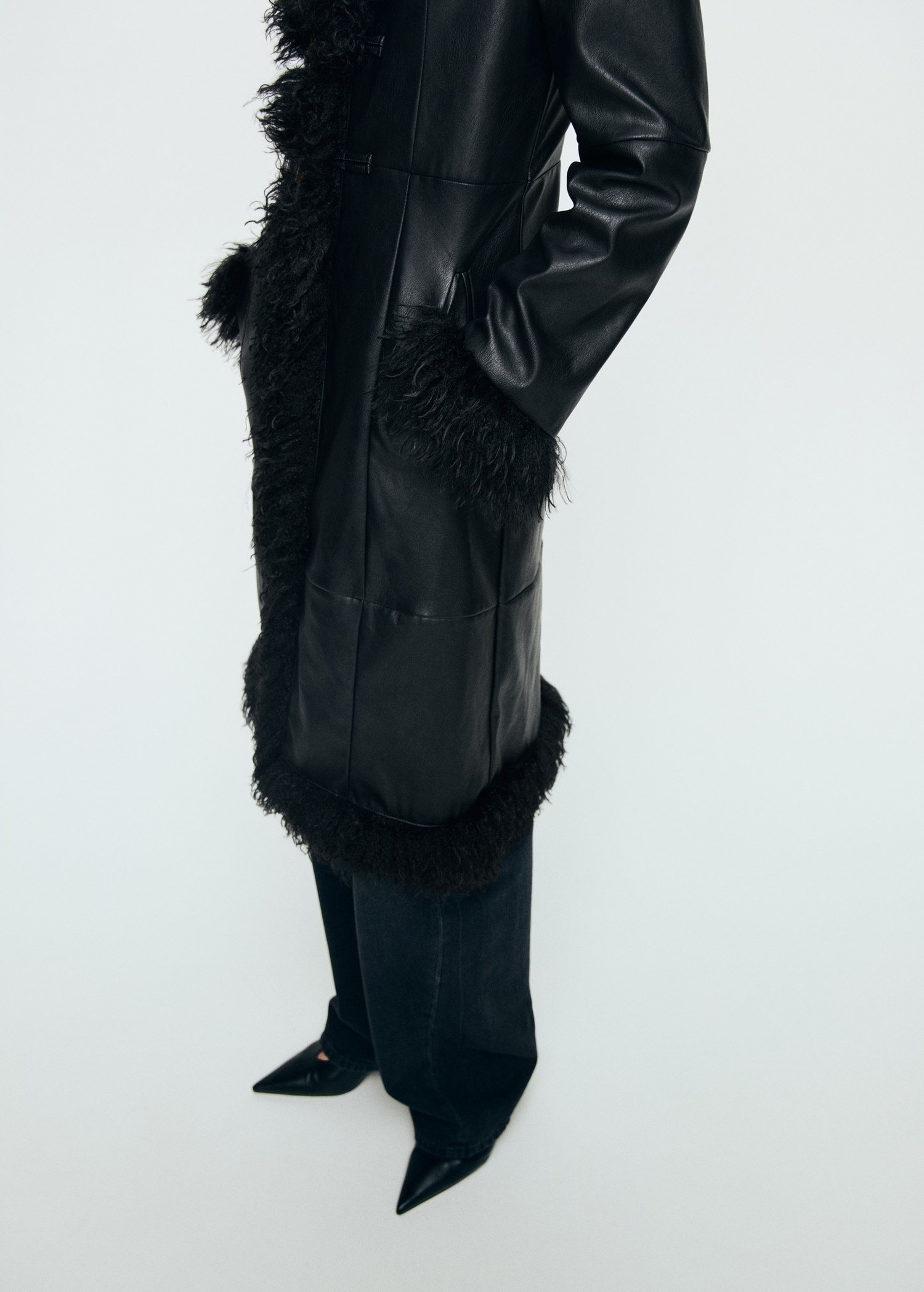 Faux-Leather Coat With Fur Trim - Women | Mango Usa
