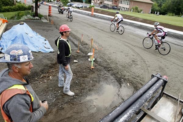 Construction workers had the best 'seats' along this road during stage three.