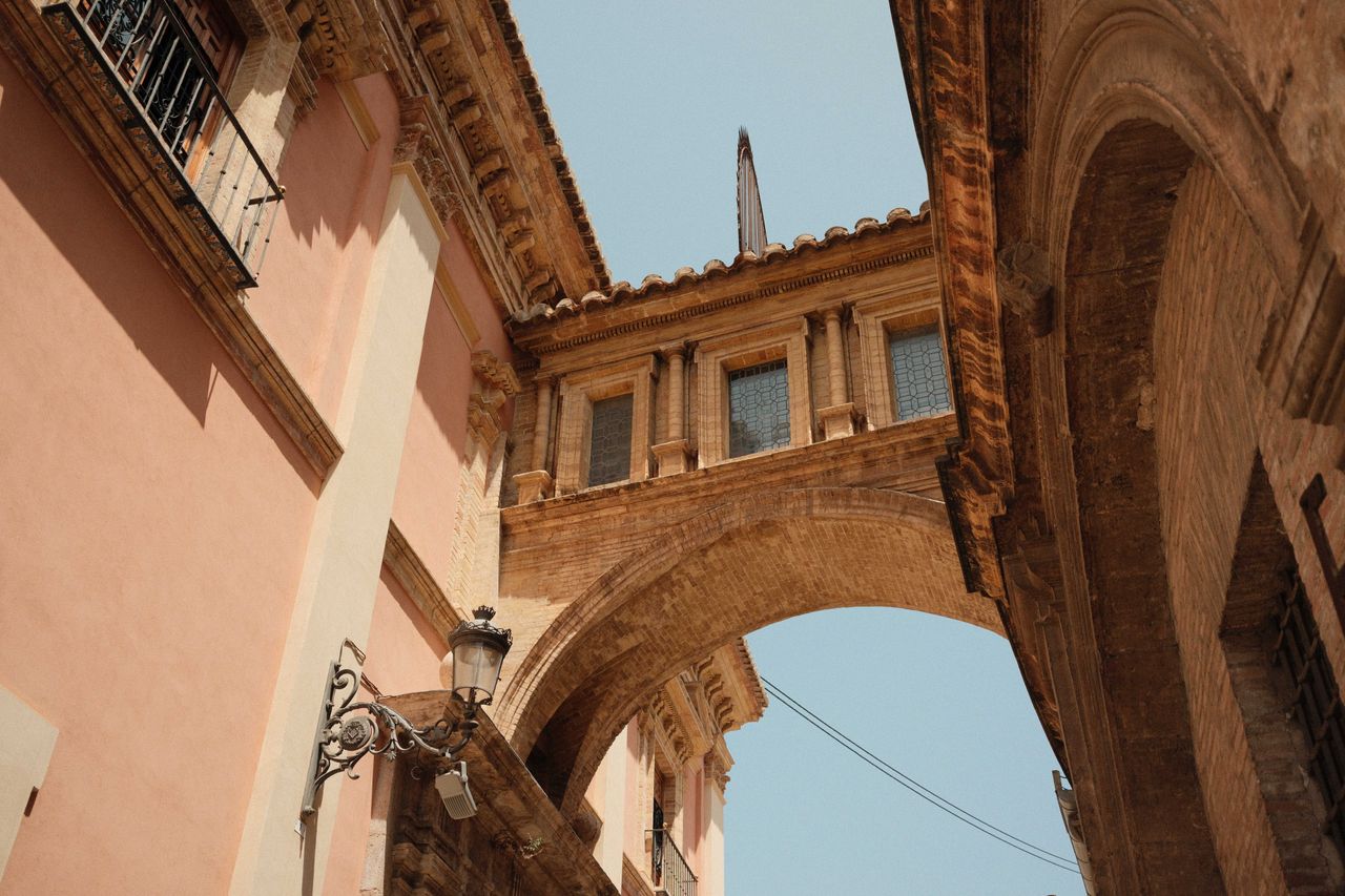 Old stone archway on a church in Valencia Spain