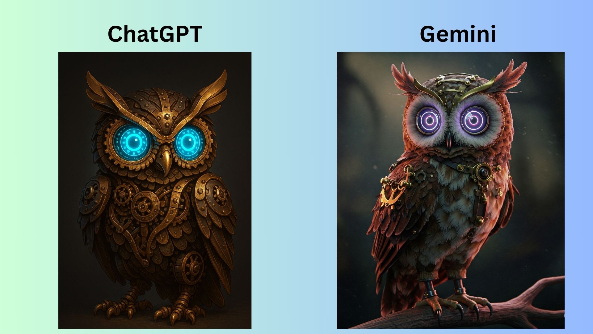 AI generated images of steampunk owls