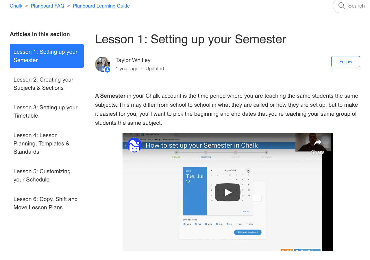 Screenshot Planboard: Setting up your Semester