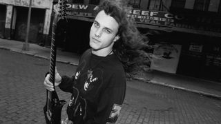 Portrait of American heavy metal musician Chuck Schuldiner (1967 - 2001) of the band Death in February 1995 in New York City, New York.