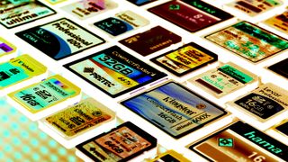 Rows of SD and CF memory cards