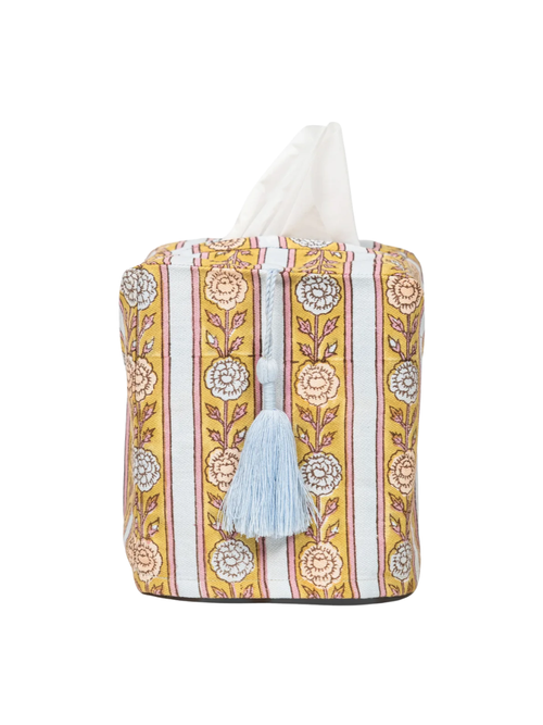 Vintage Floral Stripe Blockprint Tissue Box Cover