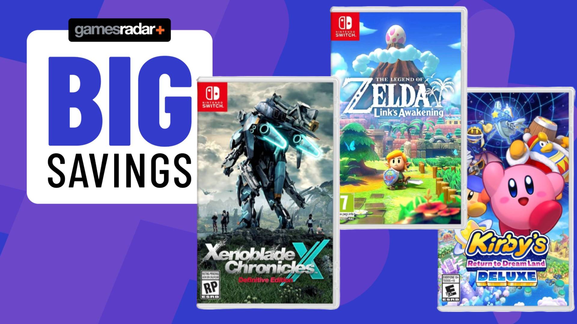 Image of a series of Nintendo Switch games sitting on a blue GamesRadar+ background.