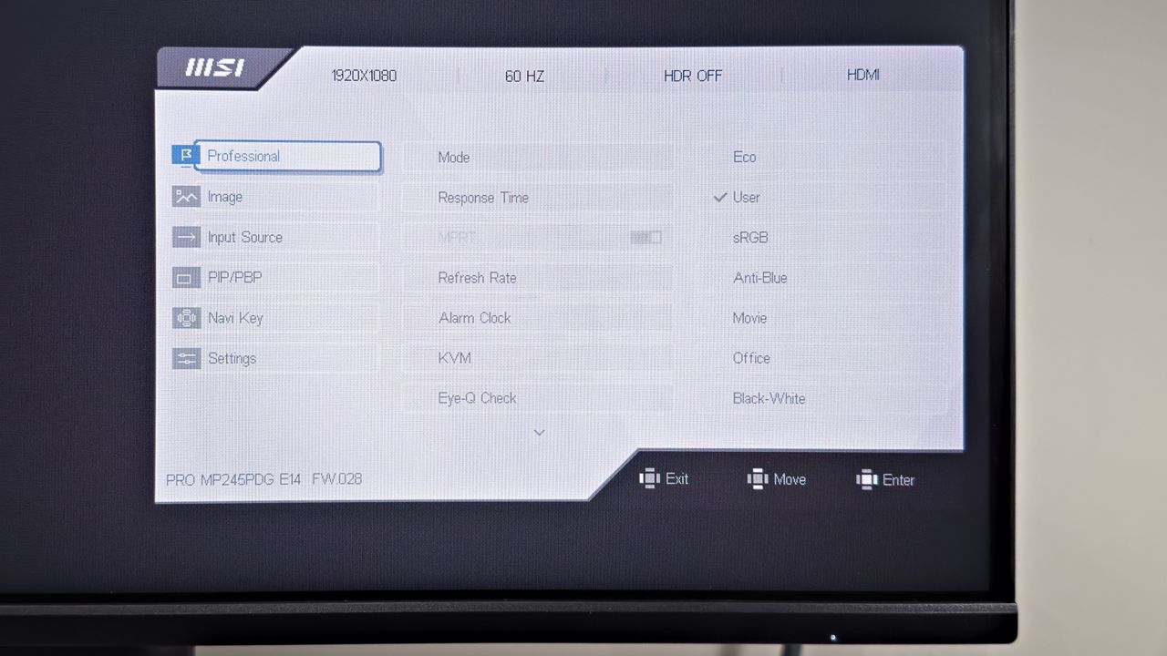The MSI Pro MP245PDG monitor on a desk
