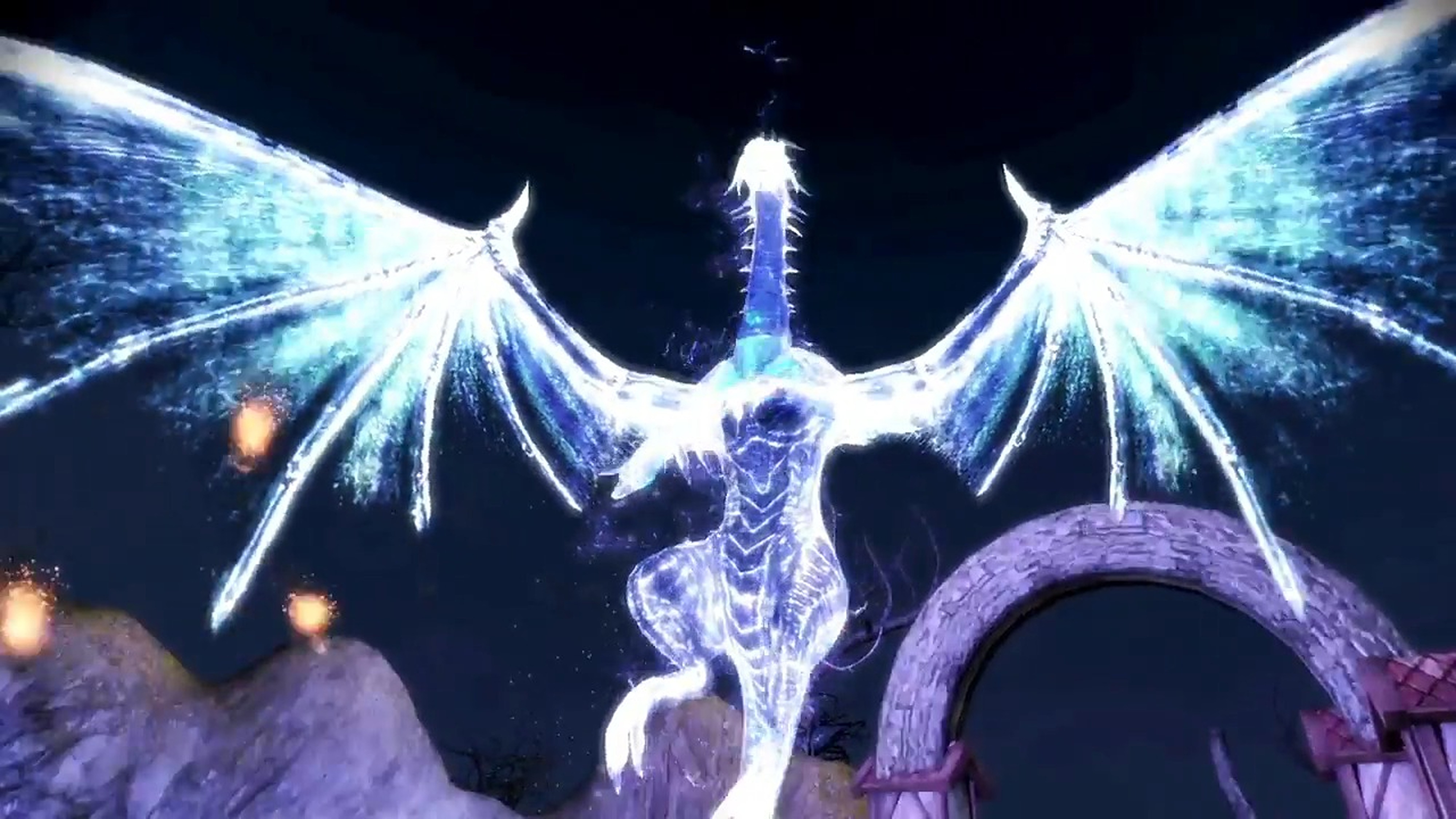 A screenshot showing the light dragon flying from Dragon Age: Origins - Ultimate Edition.