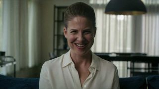 Robin Weigert as Dr. Madeline Northcott doing creepy smile in Smile 2022 movie