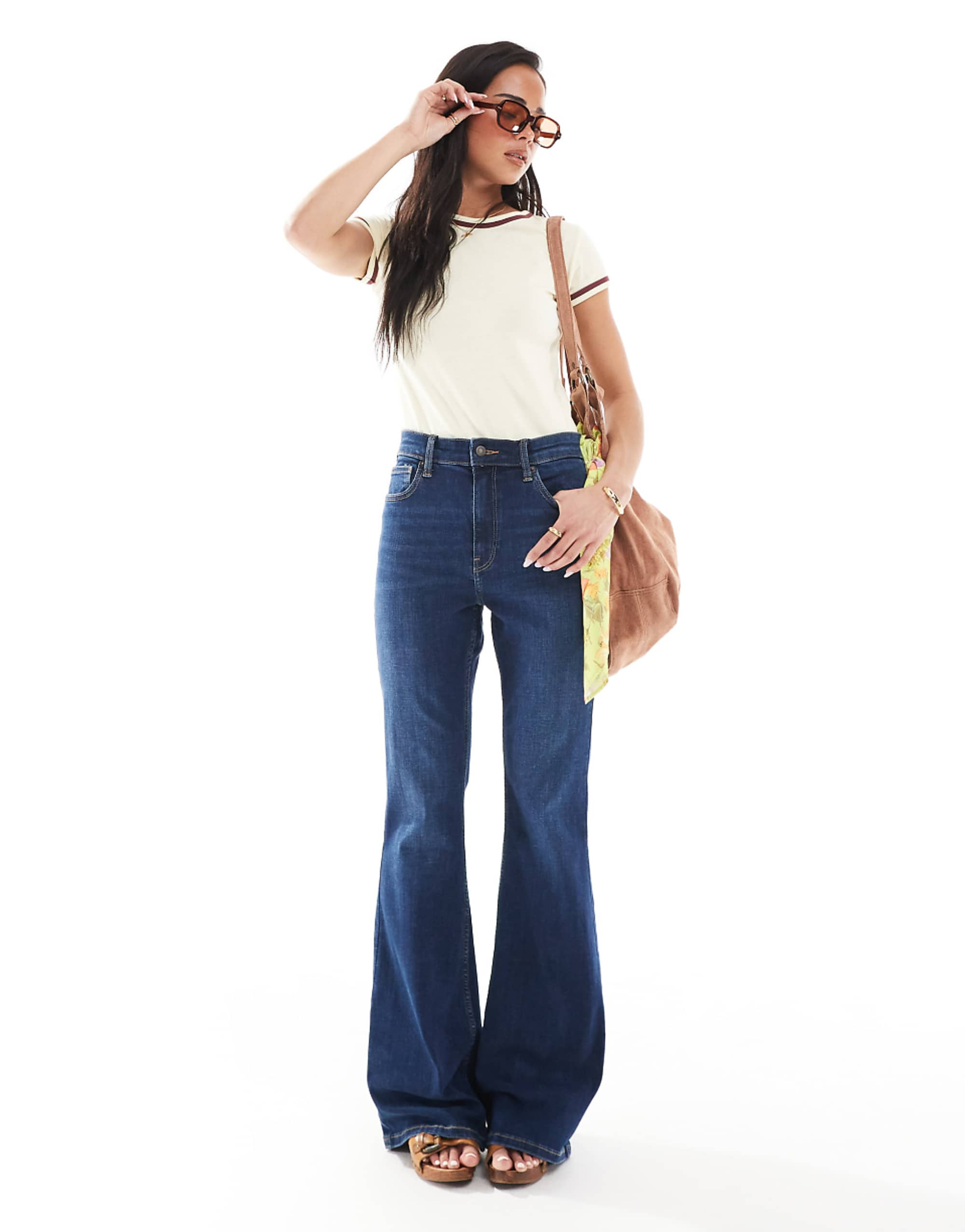 Topshop Jamie Flare High Rise Jeans in rich blue