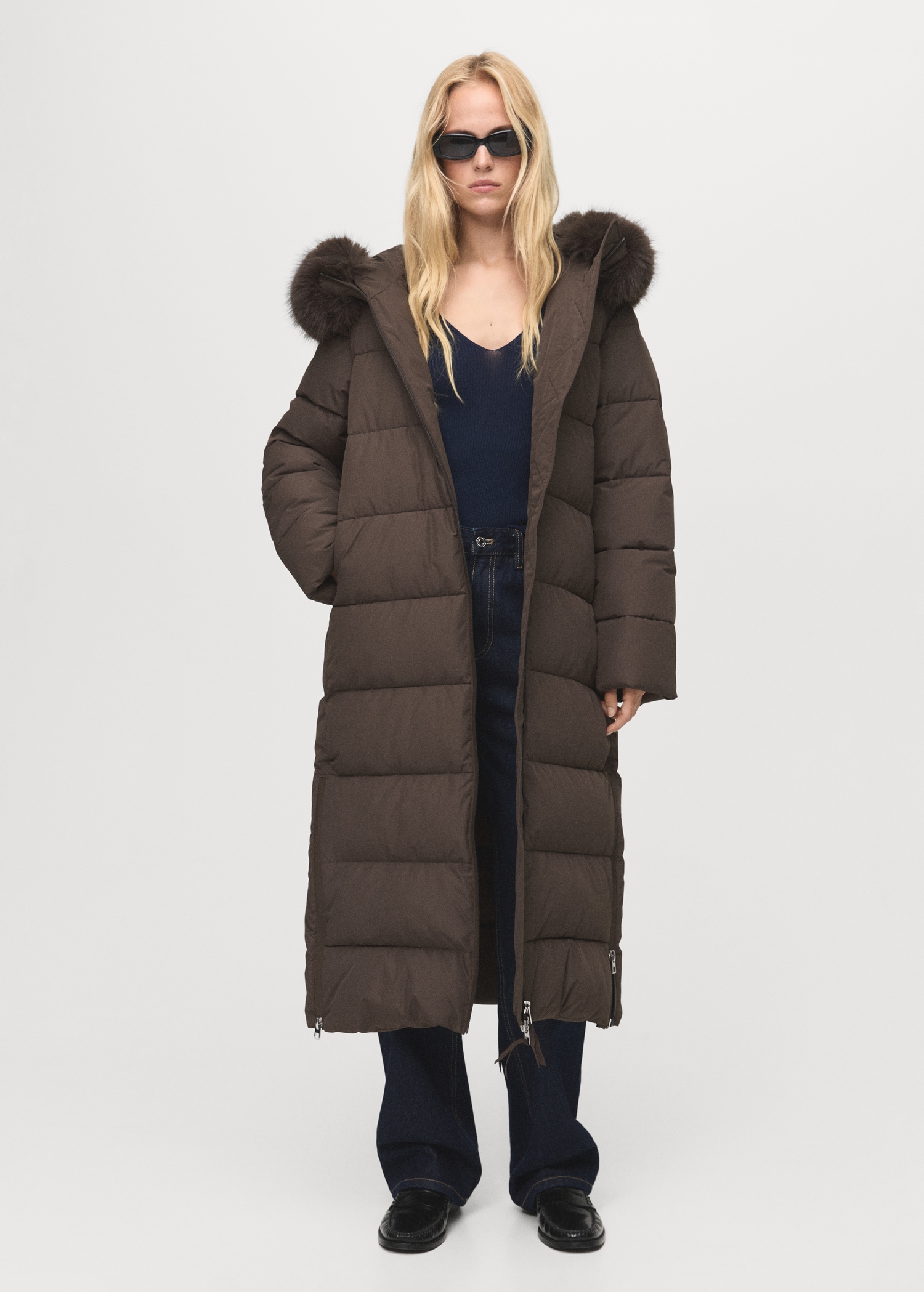 Puffer Coat With Faux Fur Hood - Women | Mango United Kingdom