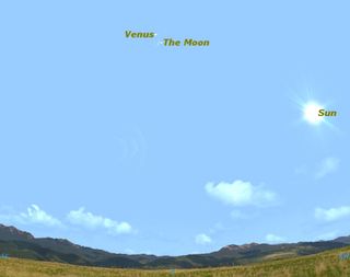 This sky map shows how to spot Venus in daylight on Monday, March 26, 2012.
