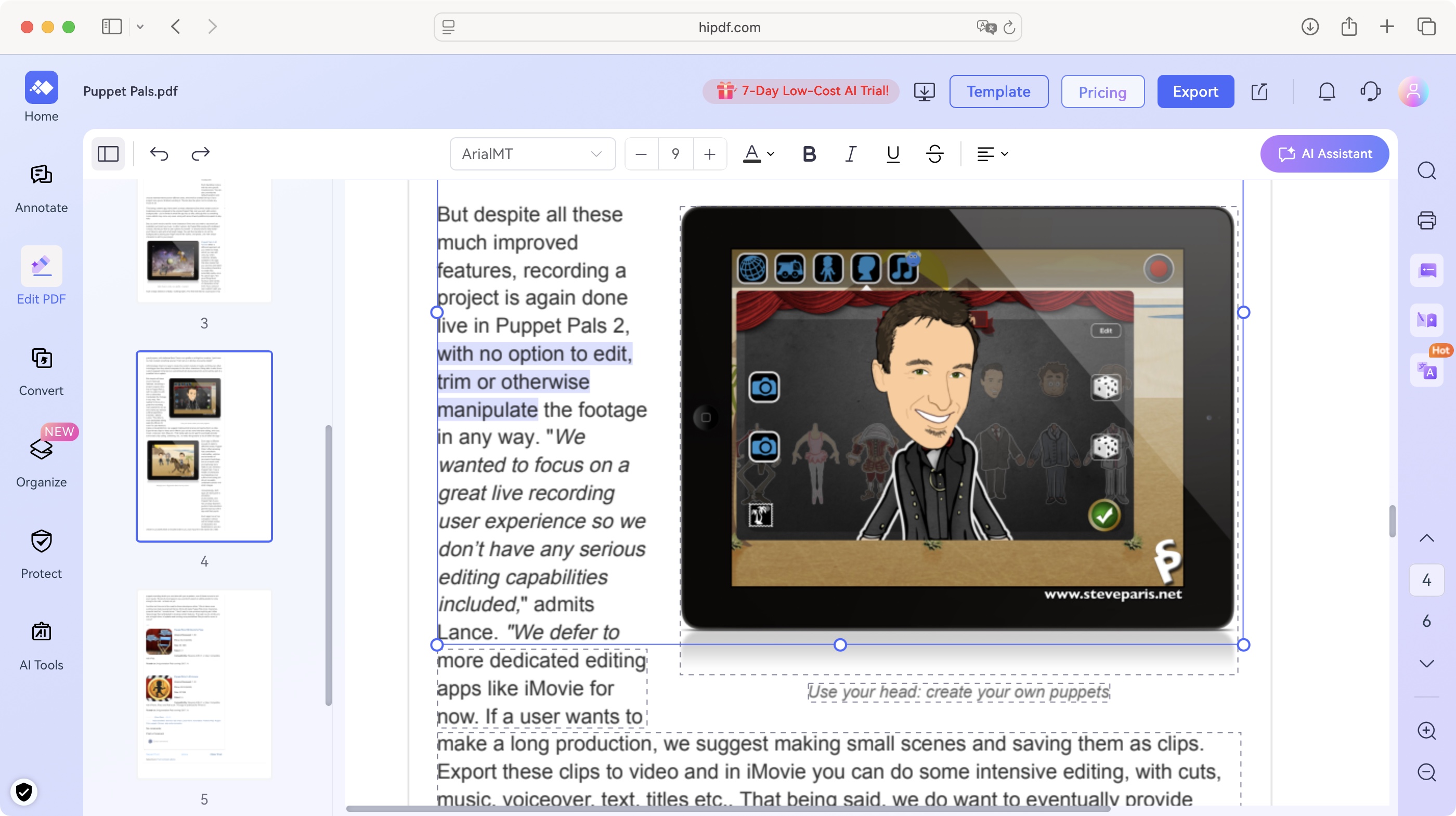 Wondershare HiPDF PDF editor during our review
