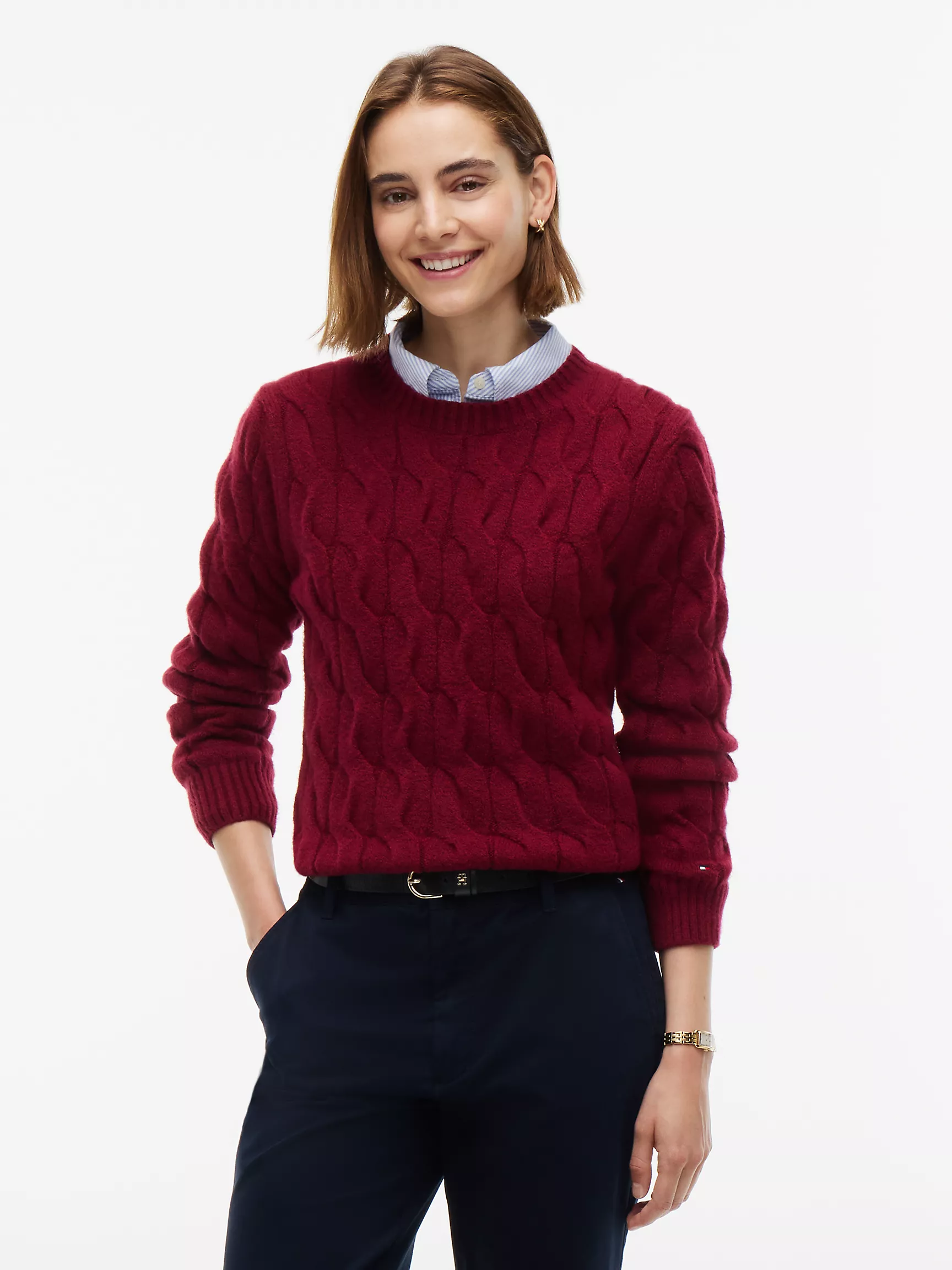 Tommy Hilfiger, Th Soft Touch Cable Knit Crewneck Sweater