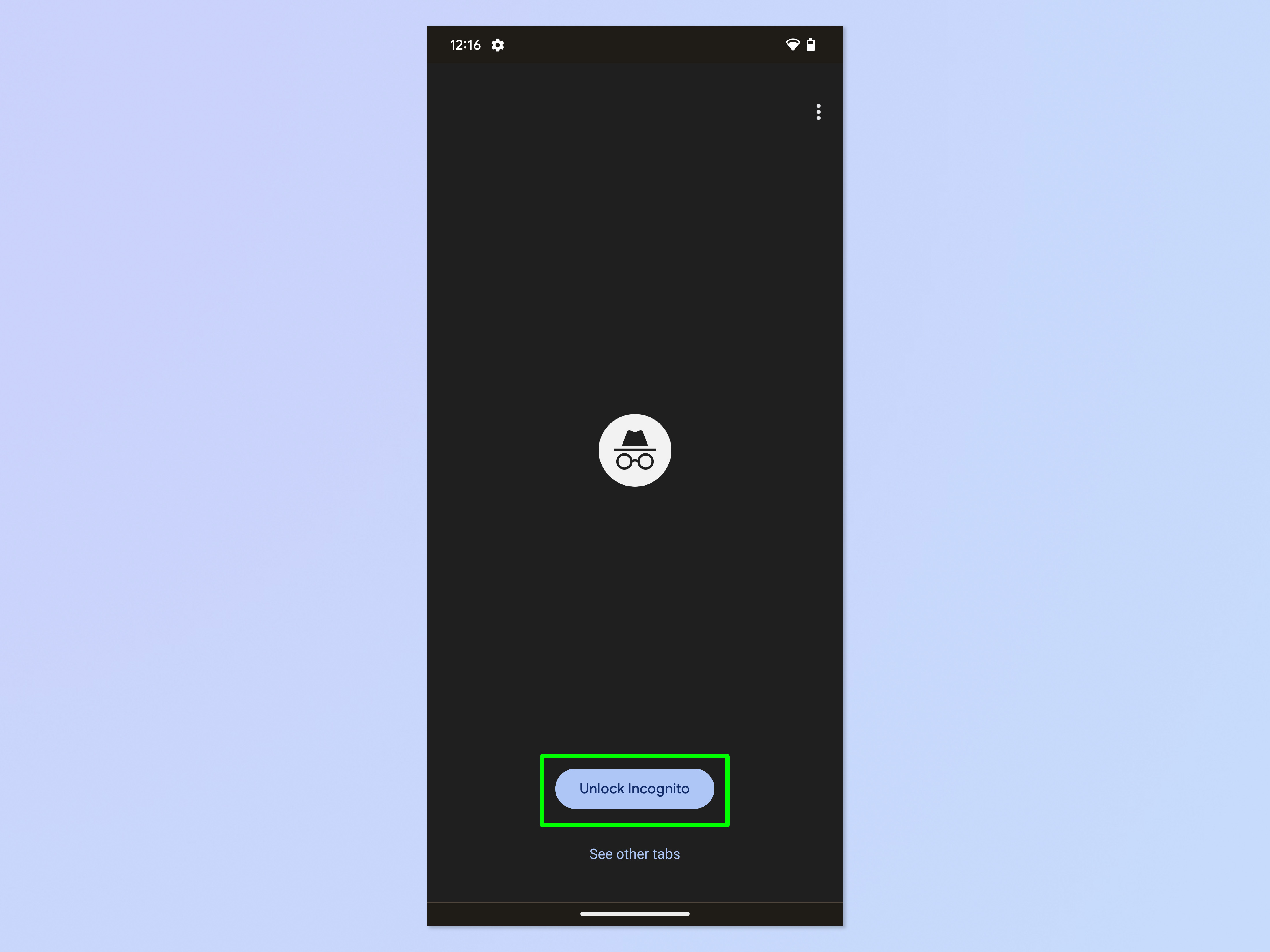 Снимок экрана, показывающий, как заблокировать вкладки в режиме инкогнито на мобильном устройстве Chrome.