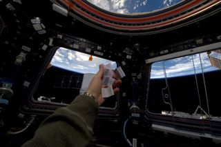 European Space Agency astronaut Samantha Cristoforetti celebrated World Book Day in space on April 23, 2015 with this photo of five tiny books on the International Space Station.