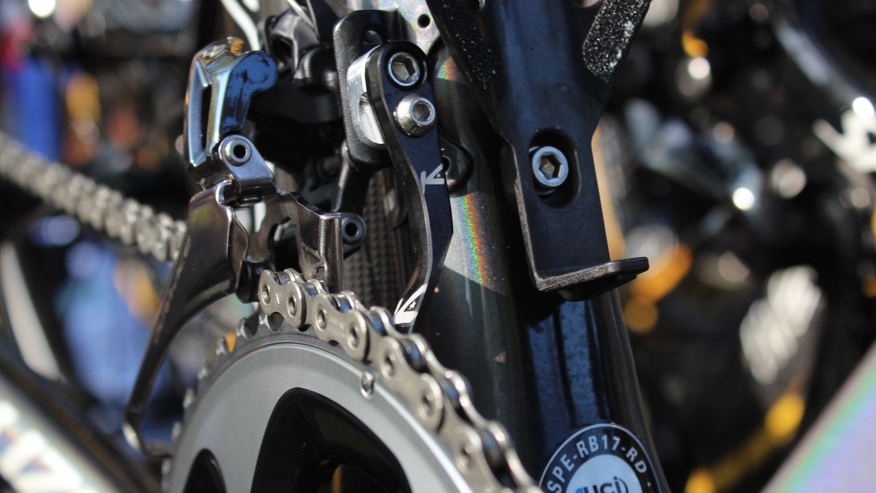 Sagan's Specialized Roubaix was also equipped with a K-Edge chain catcher