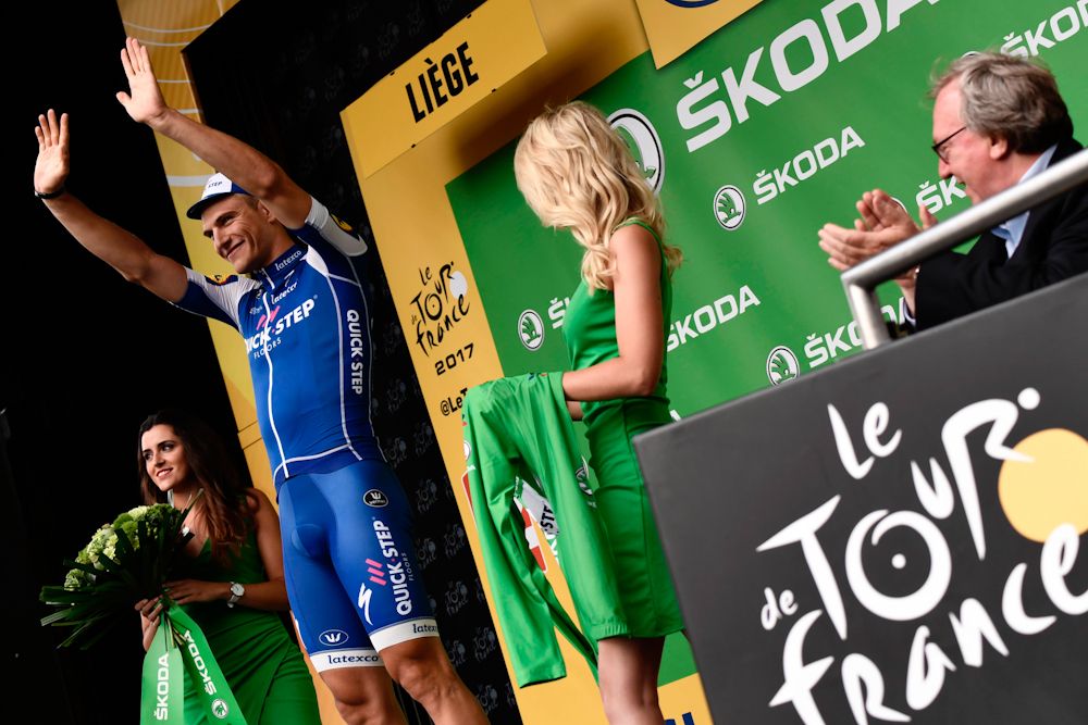 Marcel Kittel on the Tour de France podium after winning stage 2
