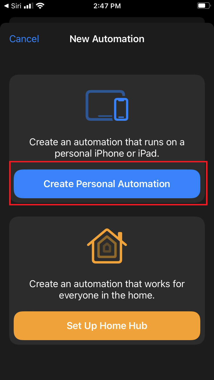 Create Personal Automation on iOS
