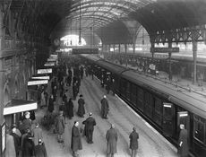 Paddington station with passengers and staff observing two minutes' silence on the first anniversary of the Armistice in 1919. (Photo by SSPL/Getty Images)