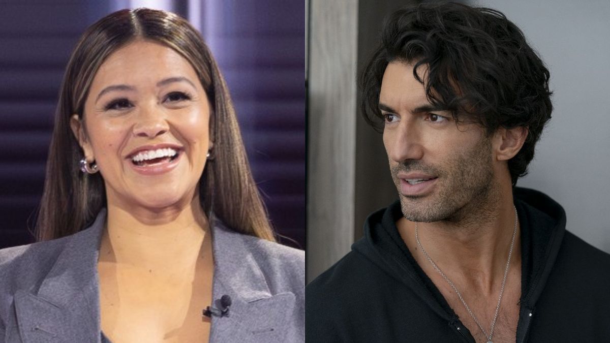 From left to right: Gina Rodriguez smiling while hosting Lucky 13 and Justin Baldoni smiling in It Ends With Us. 