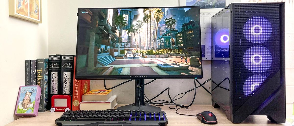 Alienware 27 4K Dual-Resolution Gaming Monitor review unit on a desk