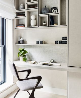 White home office with white chair