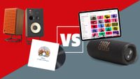 JBL speakers with vinyl and streaming