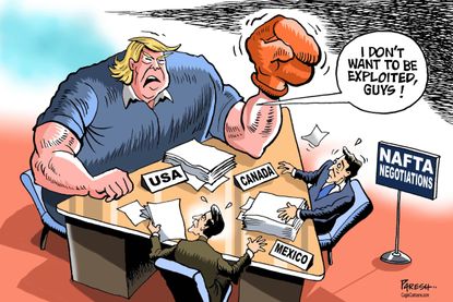 Political cartoon World Trump UN speech NAFTA