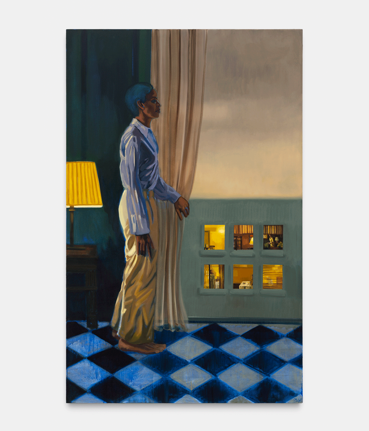 woman by curtain