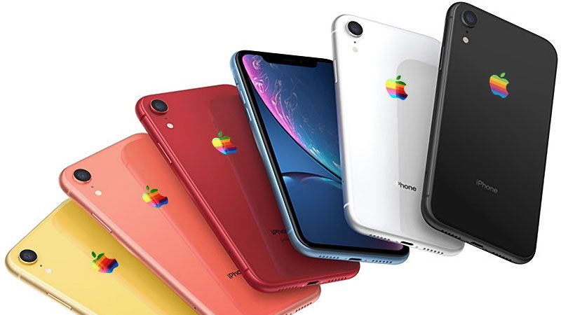 Apple devices with rainbow logo