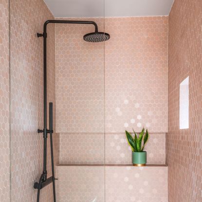 bathroom with shower in black finish