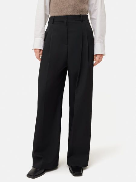Kemp Wide Leg Japanese Wool Trouser | Black