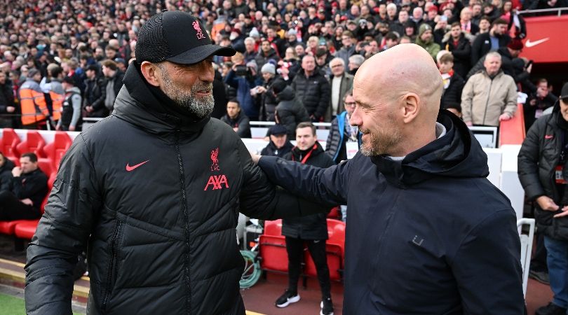 Jurgen Klopp and Erik ten Hag ahead of Liverpool&#039;s Premier League game at home to Manchester United in March 2023.