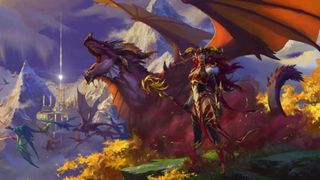 best MMO games: a Dragon Rider with her Dragon in World of Warscraft Dragonflight