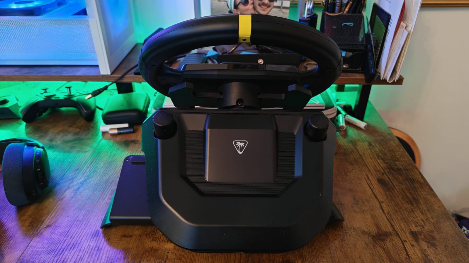 The back of the Turtle Beach Racer Wireless on a gaming desk