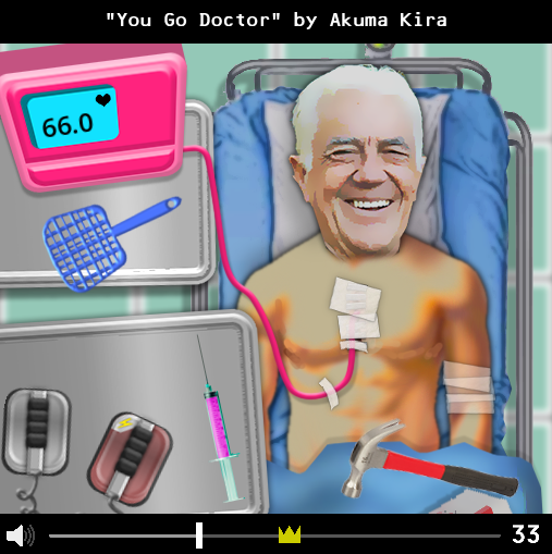 Volume control game where you resusitate a jacked old man