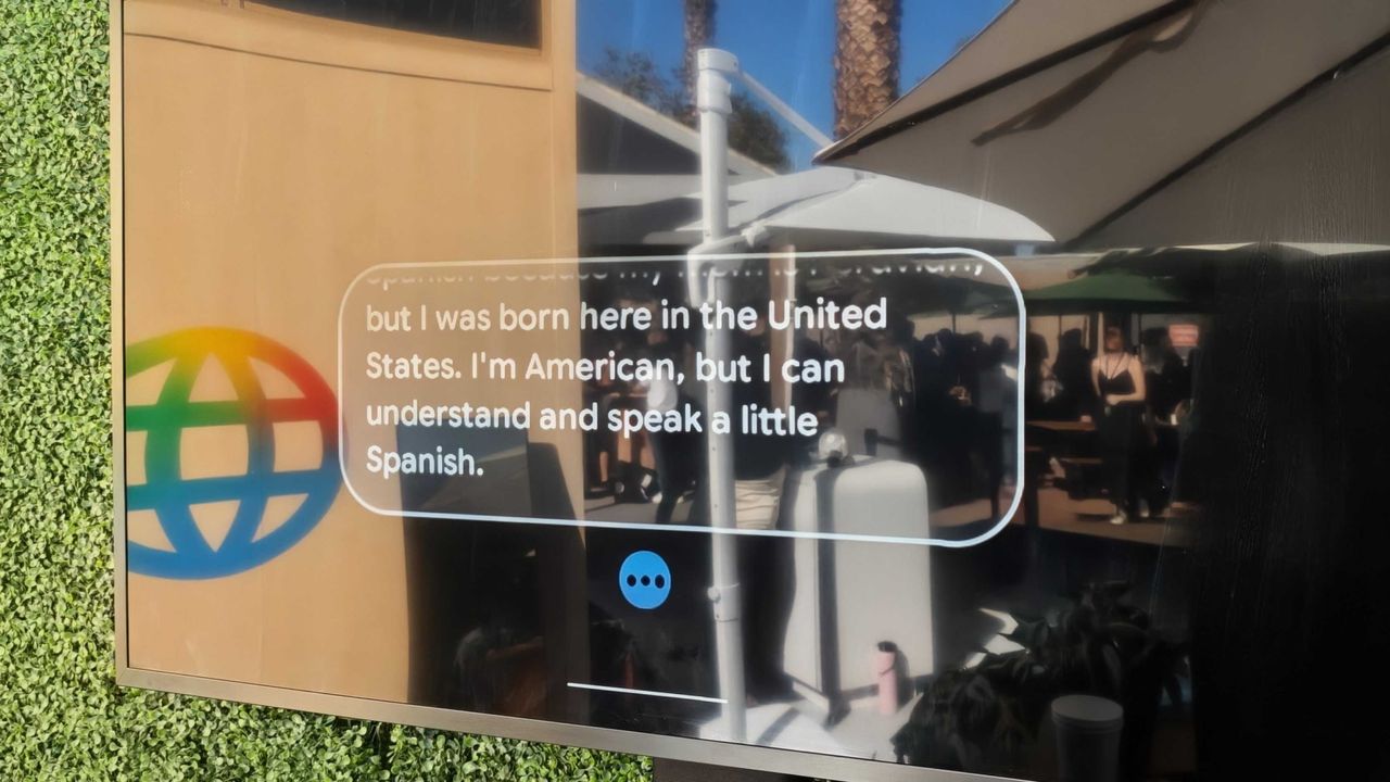 A display streaming the feed from the Android XR prototype glasses