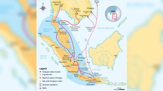 This map shows the extent of Srivijaya around the eighth century.