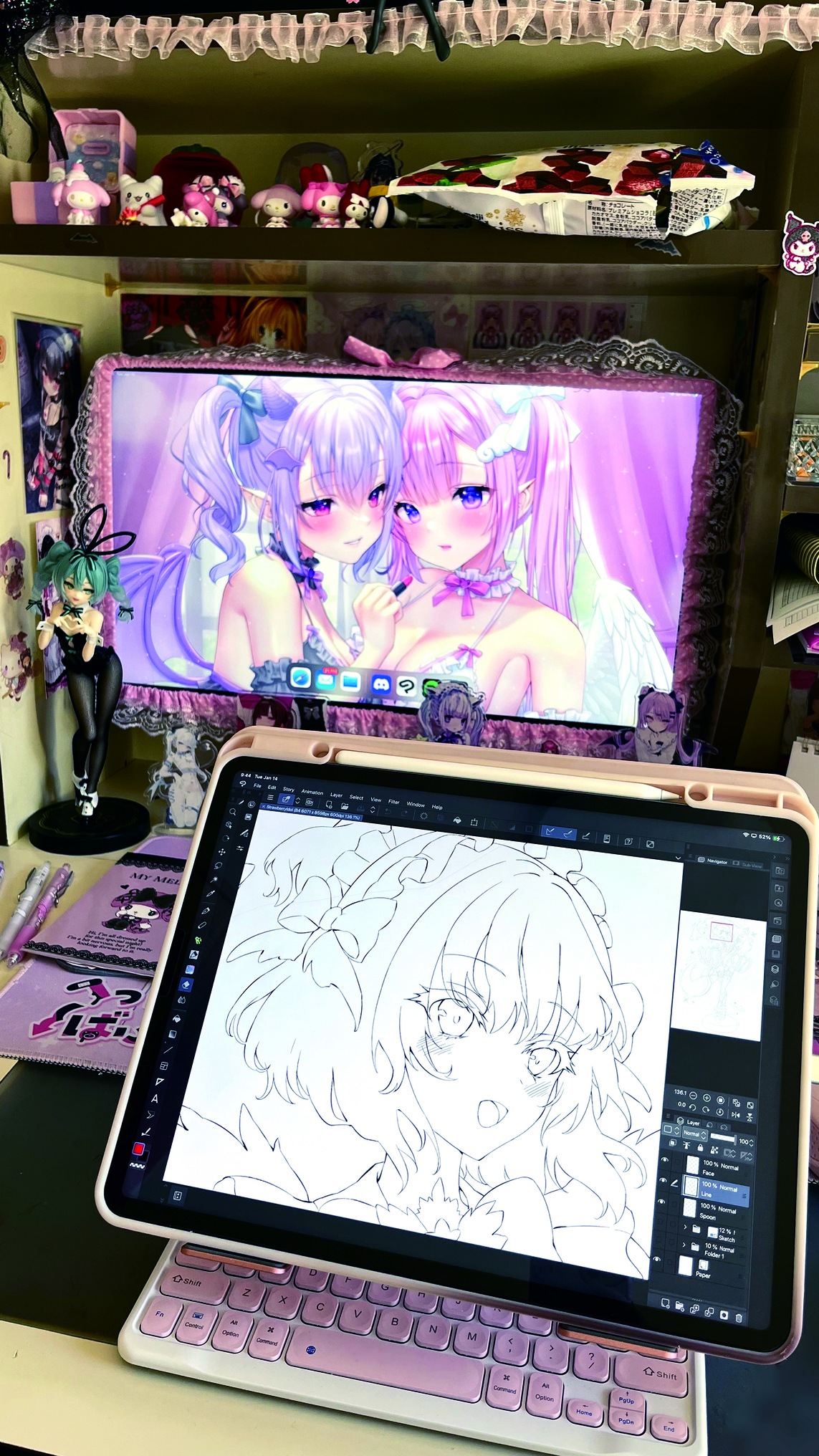 Artist's studio; a drawing tablet and second monitor