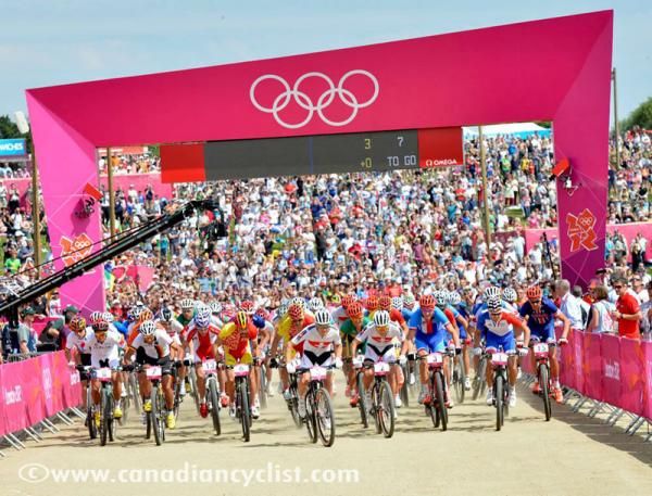 The start of the men's Olympic mountain bike race