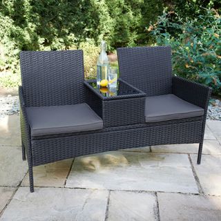 garden with grey double chair tempered glass
