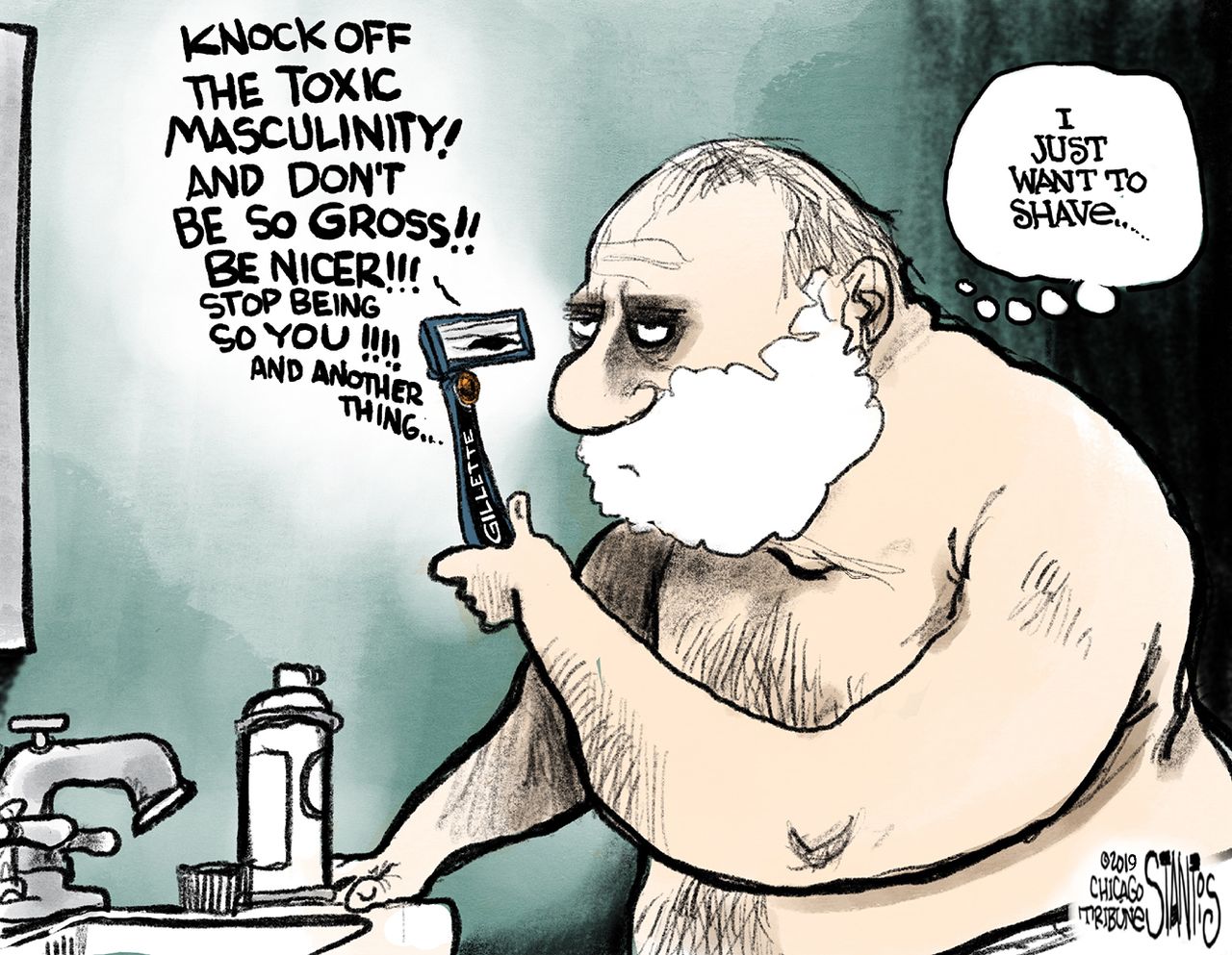 Editorial cartoon U.S. Gillette advertising